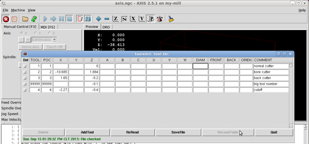 Tool Table Configuration